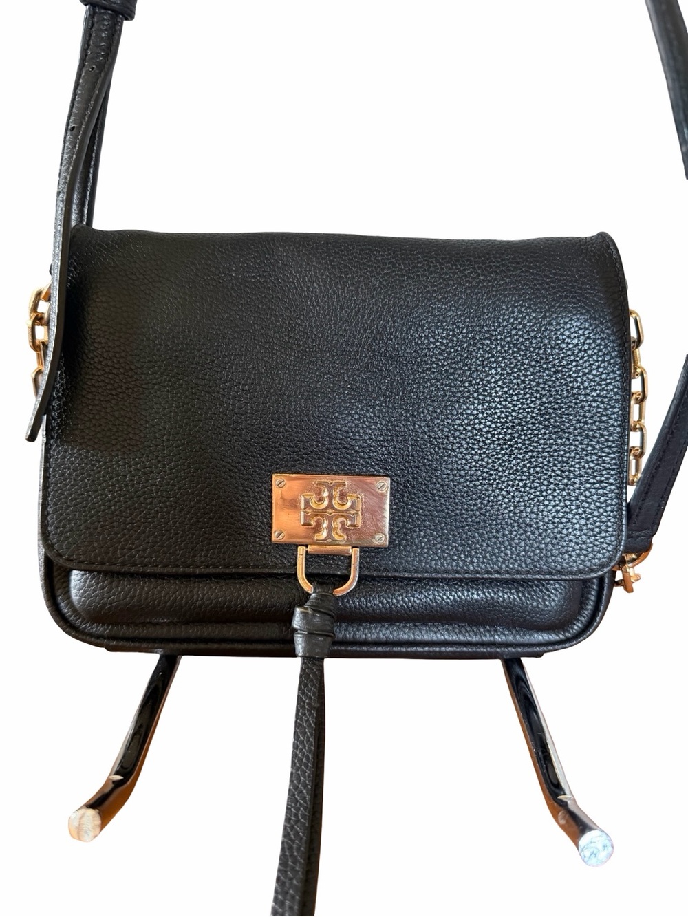 Tory Burch Black Pebbled Leather Crossbody with Gold Hardware